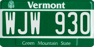 VT license plate WJW930