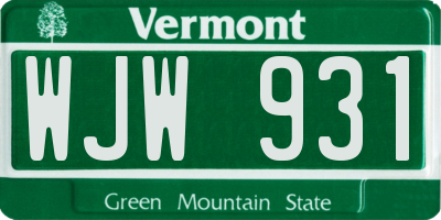 VT license plate WJW931