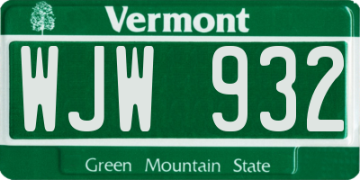 VT license plate WJW932