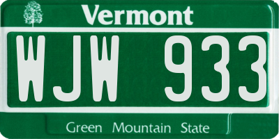 VT license plate WJW933