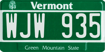 VT license plate WJW935