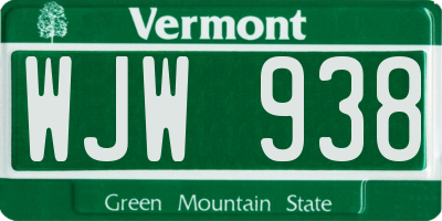 VT license plate WJW938