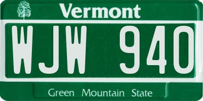 VT license plate WJW940