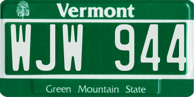 VT license plate WJW944