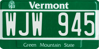 VT license plate WJW945