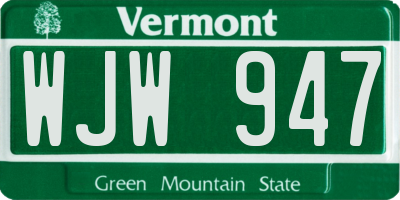 VT license plate WJW947