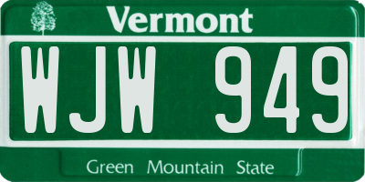 VT license plate WJW949