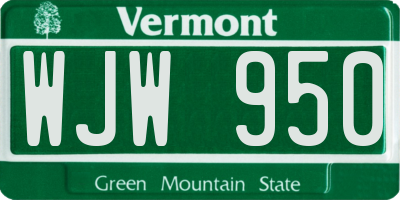VT license plate WJW950