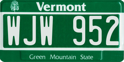 VT license plate WJW952