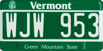 VT license plate WJW953