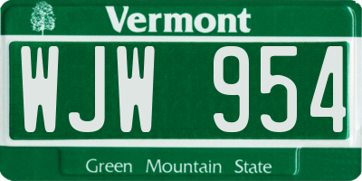 VT license plate WJW954