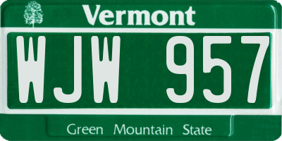 VT license plate WJW957
