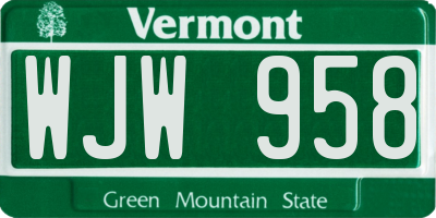 VT license plate WJW958