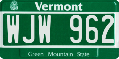 VT license plate WJW962