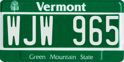 VT license plate WJW965