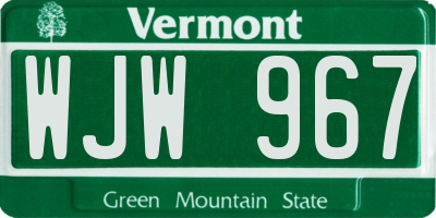 VT license plate WJW967
