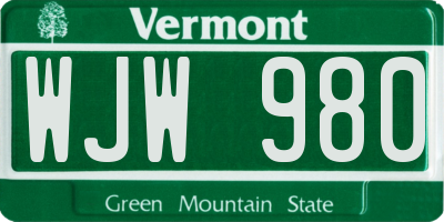 VT license plate WJW980