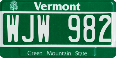 VT license plate WJW982