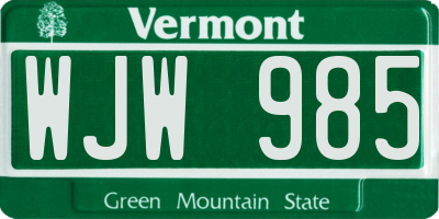 VT license plate WJW985