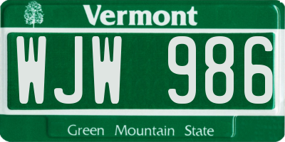 VT license plate WJW986