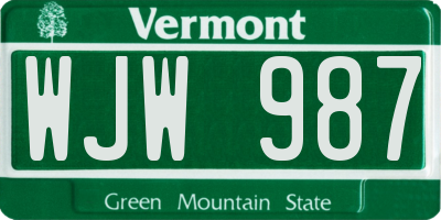 VT license plate WJW987