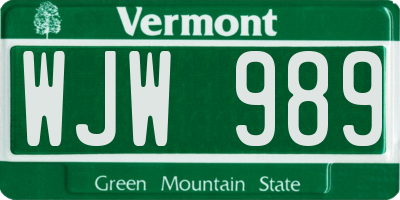 VT license plate WJW989