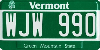 VT license plate WJW990
