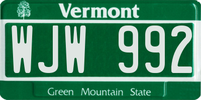 VT license plate WJW992