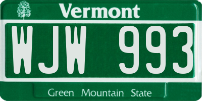 VT license plate WJW993
