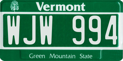 VT license plate WJW994