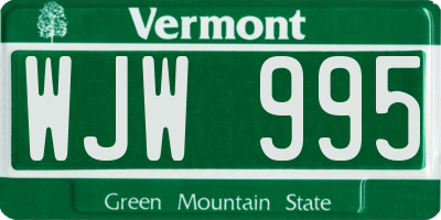VT license plate WJW995