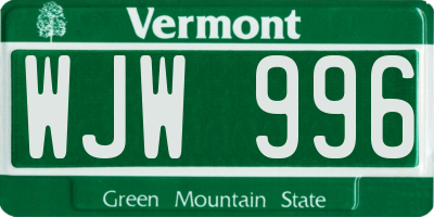 VT license plate WJW996