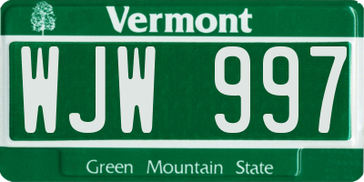 VT license plate WJW997