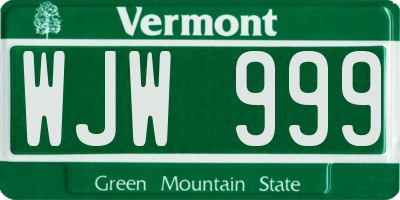 VT license plate WJW999