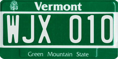 VT license plate WJX010