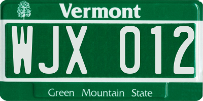 VT license plate WJX012