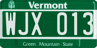 VT license plate WJX013