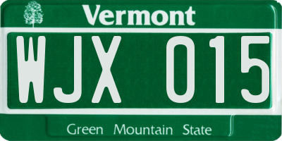 VT license plate WJX015