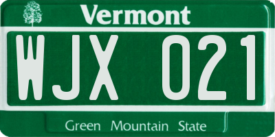 VT license plate WJX021
