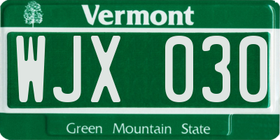 VT license plate WJX030