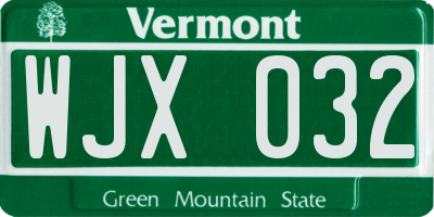 VT license plate WJX032