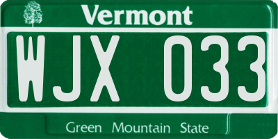 VT license plate WJX033