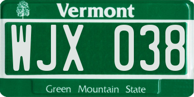 VT license plate WJX038