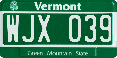 VT license plate WJX039