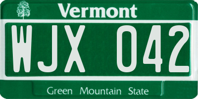 VT license plate WJX042