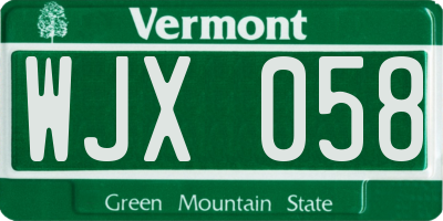 VT license plate WJX058