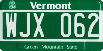 VT license plate WJX062