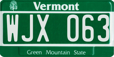 VT license plate WJX063