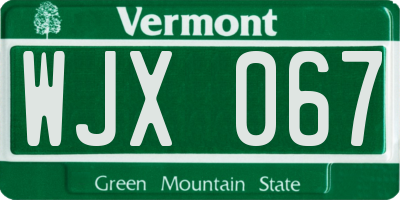 VT license plate WJX067