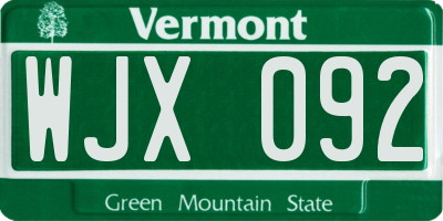 VT license plate WJX092